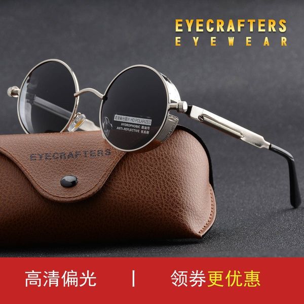 

lgothic men and women punk round polarized sunglasses color film fashion personalized glasses m, White;black