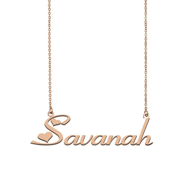 

Savanah Name Necklace Custom Nameplate Pendant for Women Girls Birthday Gift Kids Best Friends Jewelry 18k Gold Plated Stainless Steel, Silver