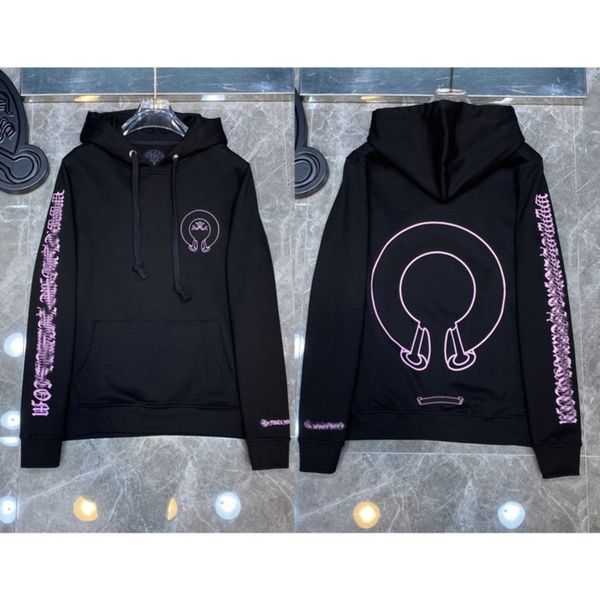 

classic mens fashion ch sweatshirts zipper hoodies designer letter horseshoe sanskrit cross print pullover hooded sweater woman loose jackts, Black