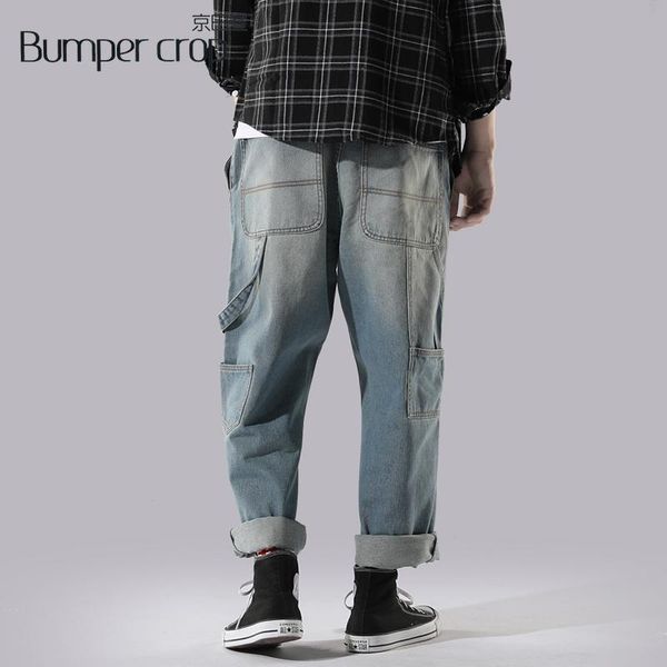 

bumpercrop hip hop mens jeans loose vintage pocket designer jeans denim pants legs man brand 2020 blue chic
