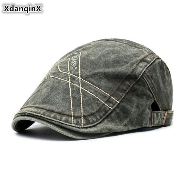 

xdanqinx 2020 new men's denim beret hat adjustable size male bone fashion tongue caps dad's letter embroidery hats snapback cap, Blue;gray