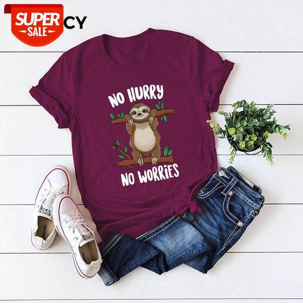 

jfuncy summer 100% cotton t shirt women plus size short sleeve tees cute cartoon sloth print shirts pink women tshirt #4e8n, White