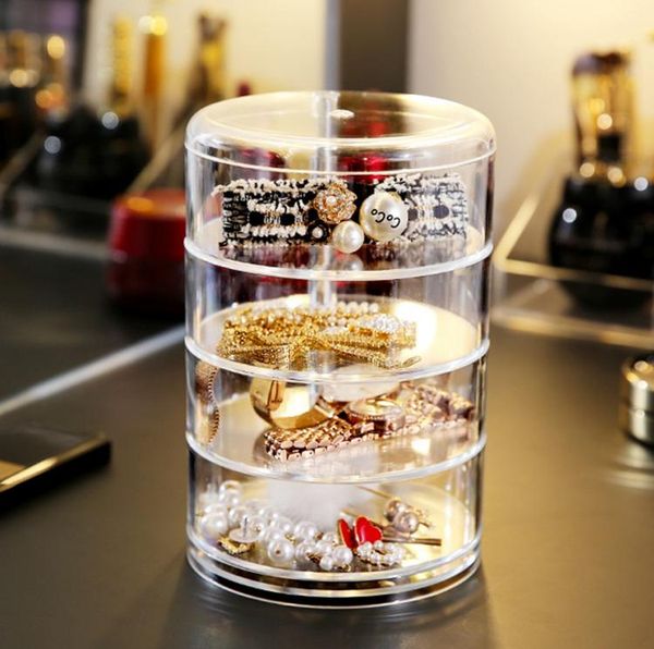 

360 ° voltation clear acrylic makeup дисплей организатор держатель чехол для пылезащитный косметический корпус коробка ювелирных изделий ящи, Pink;blue