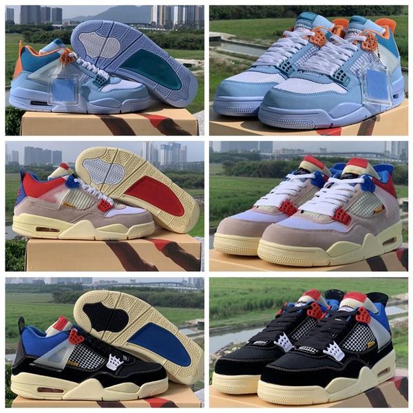 

union 4 guava ice blue noir 4s la mens basketball shoes black red pink jumpman trainers outdoor sports sneakers us 7-13, White;red