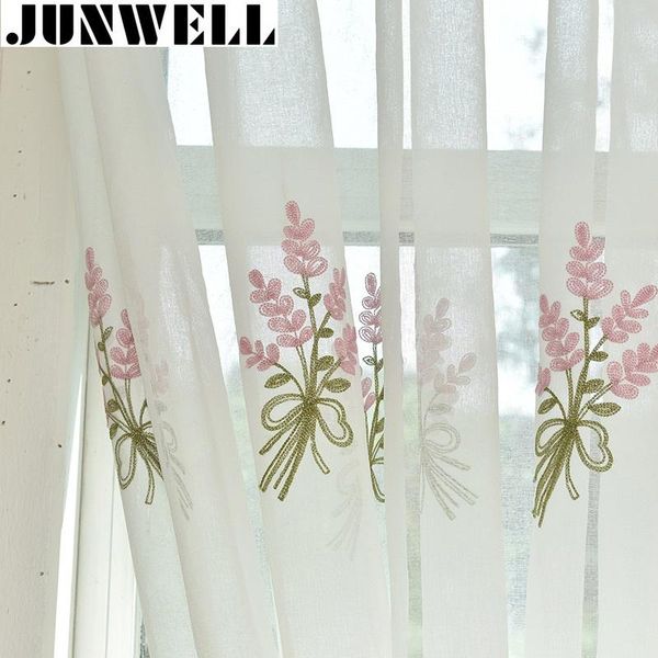 

curtain & drapes junwell cotton linen fabric panel curtains for living room floral embroidery bedroom punching process
