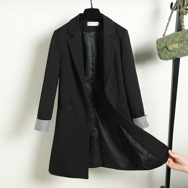 

temperament autumn and winter women's casual solid color mid-length women's jacket fashion lady blazer office coat female1, White;black