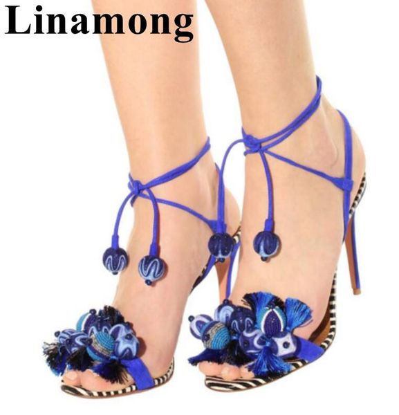 

fashion mixed color flower sample thin high heel and open toe lace-up shoes party women sandals two color, Black