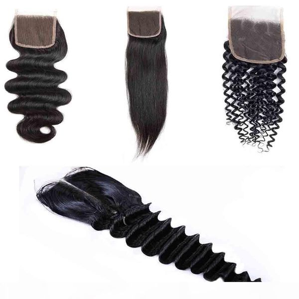 

dilys straight body wave deep wave curly 4x4 hair closure virgin human hair brazilian idian malaysian hair natural color 8-20inch, Black;brown