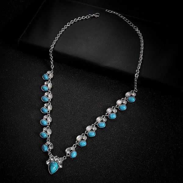 

bohemia necklaceturquoises malachite stone elegant exquisite necklaces beads choker pendants necklaces for women fashion, Golden;silver