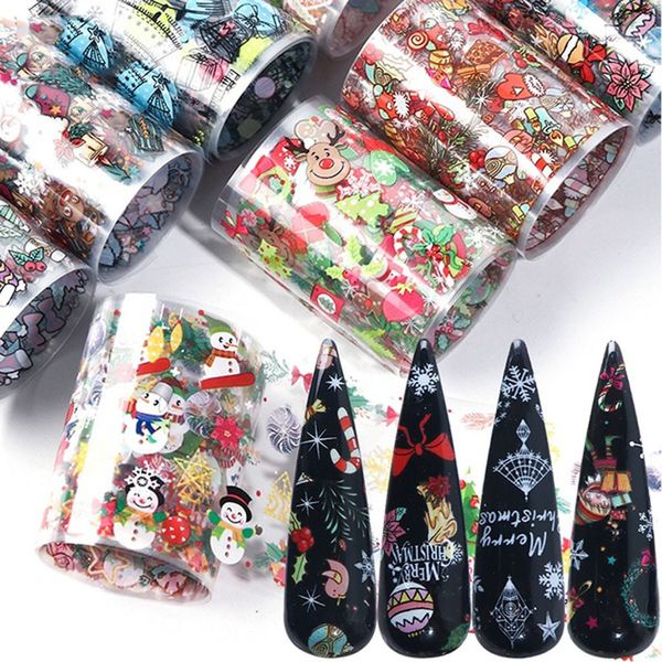 

mix decorations for nails 10pcs colorful christmas transfer snow flower santa adhesive nail foil sticker