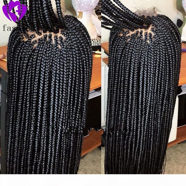 

new fashion micro braided lace front wigs 13x4 heat resistant box braided synthetic lace front wigs with baby hair, Black;brown