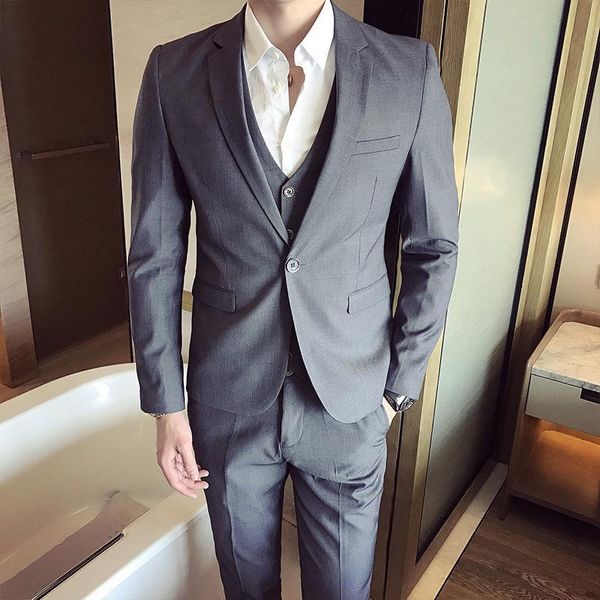 

solid color slim fit мужской 3 шт костюмы платье мужчины бизнес повседневная blazer выпускного вечера венчания dinner костюмы set дружки wea, White;black