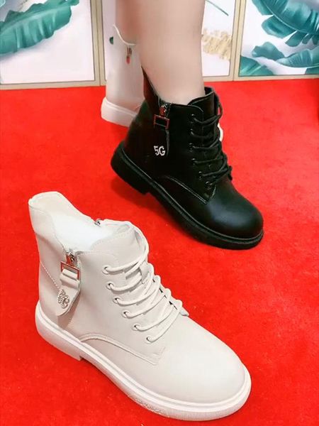 

women's rubber boots rock shoes woman boots-women booties ladies flat heel zipper luxury designer round toe rain med 2020 ankle, Black