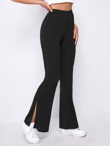 

split hem flare leg pants x5ac#, Black;white