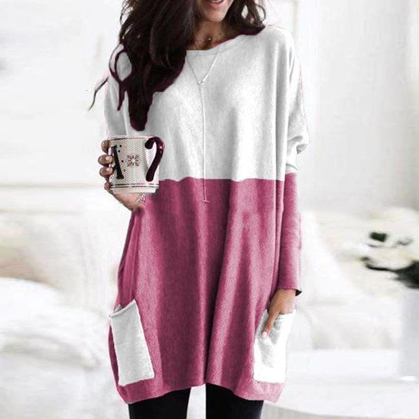 

2021 autumn winter new style fashion women solid o neck shirt long shirt casual long sleeve pullover robe femme, White