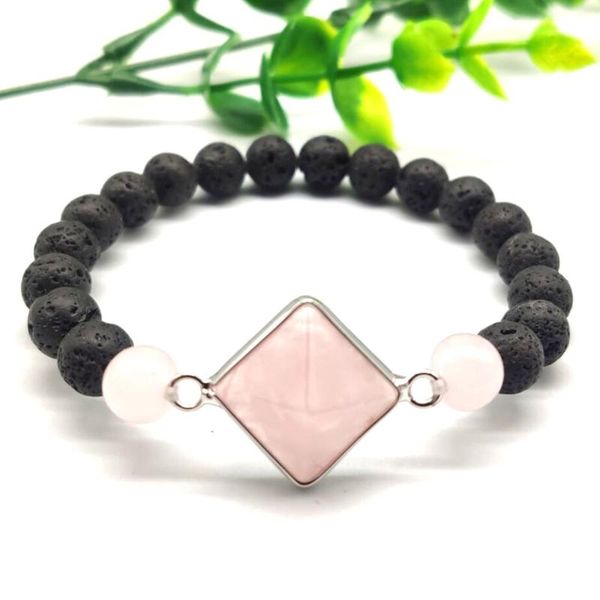 

beaded, strands natural stone pyramid volcanic copper envelopment rose crystal lapis yoga energy bracelets crater, Black