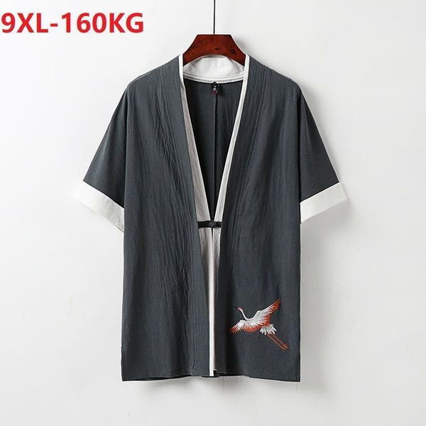 

men's casual shirts summer men shirt linen cotton chinese style plus size 7xl 8xl 9xl personality tang suit homewear patchwork vintage, White;black