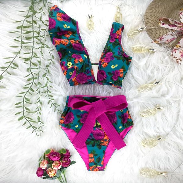 

2020 new high waist bikini swimwear women swimsuit push up bikinis women bathing suit biquini ruffle bikini summer beach wear 1006, White;black