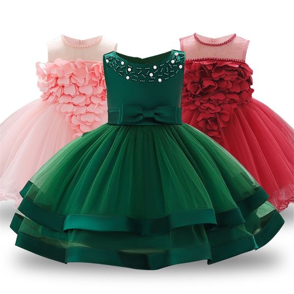 

flower toddler baby girl infant princess dress baby girl wedding dress lace tutu kids party vestidos for 1 years birthday t200624, Red;yellow