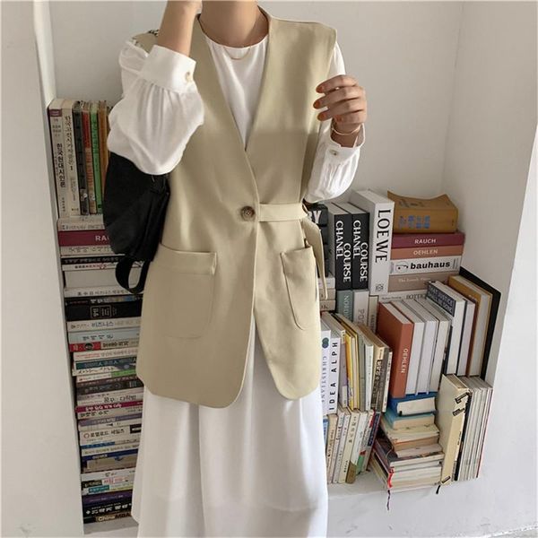 

women's suits & blazers hzirip vintage v-neck solid blazer vest coat 2021 autumn spring formal work wear sleeveless women suit jacket, White;black