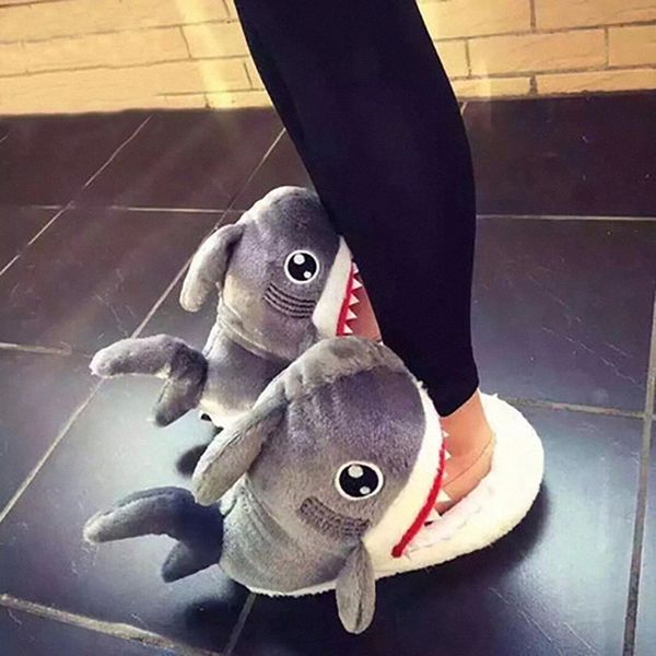 

three-dimensional shark slippers woman home shoes furry warm shark footwear cartoon shoes look thin leg cotton slippers ladies #yl5c, Black