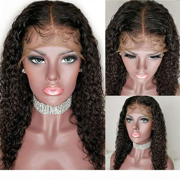 

pre plucked 13x4 lace front human hair wigs natural hairline with baby hair brazilian remy curly full lace hair wig bleached knots for women, Black;brown