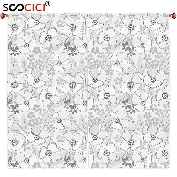 

window curtains treatments 2 panels,floral abstract sketchy hand drawn garden spring flowers with grey backdrop image light grey