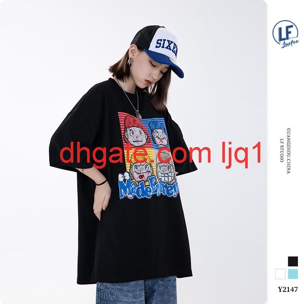 

lawfoo2021 spring and summer new national fashion men's funny expression print oversize men's short sleeve t-shirt, White;black