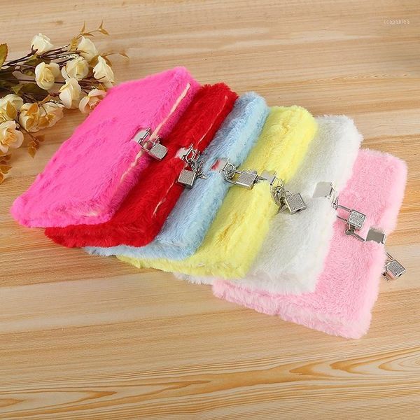 

new a5 creative lovely student plush diary book notebook with lock school gift1, Purple;pink