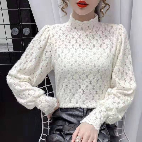 

fashion women winter sweater pullover street female lace trendy sweaters ladys long sleevesweater womens clothes bottoming shirt, White;black