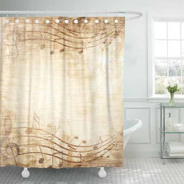 

shower curtains brown vintage old music sheet musical notes yellow page curtain waterproof polyester fabric 72 x inches set with hooks