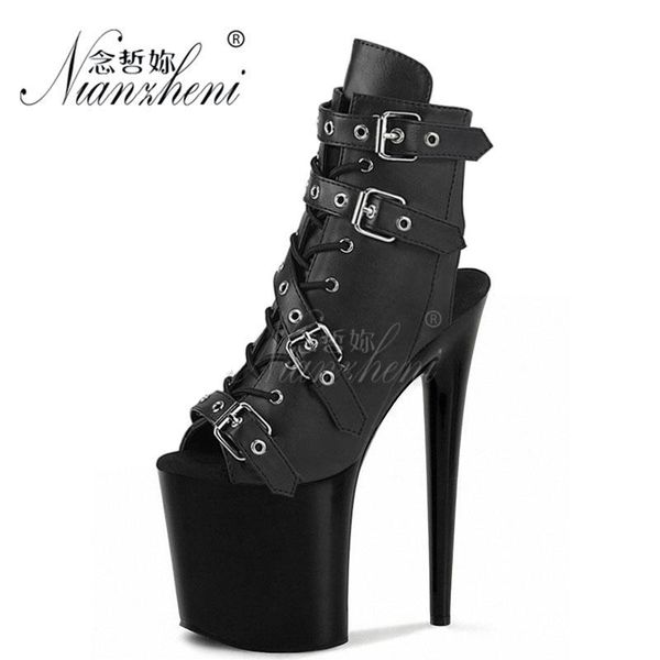 

8 inches high heels buckle strap exotic dancer 17cm women platform super big size low tube short boots gothic fashion sexy, Black
