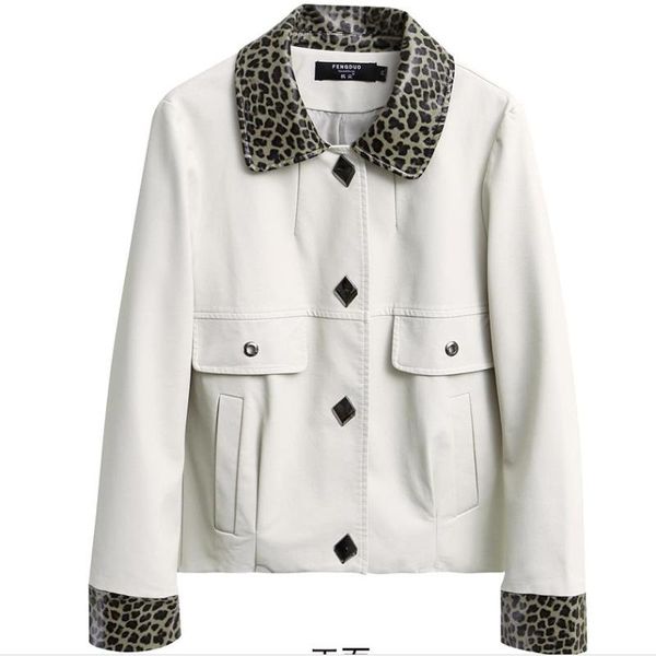 

women's leather & faux leopard patter pu jacket female handsome single breasted trend motorcycle clothing f102, Black
