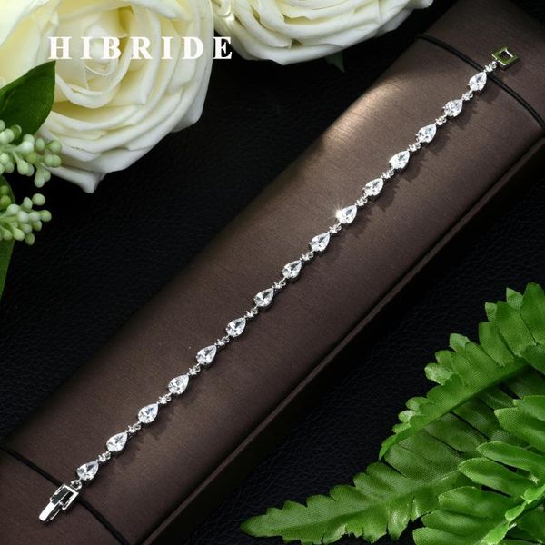 

hibride elegant women water drop shape strand bracelet cubic zirconia around white color bracelet for women luxurious b-79, Black