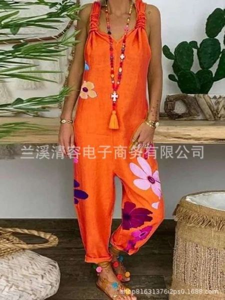 

loose casual large hemp print one-piece pants, Black;gray