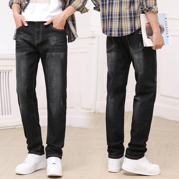 

men's jeans 2021 spring classic black grey slim-fit business cotton elastic regular fit denim pants male brand trousers,912, Blue
