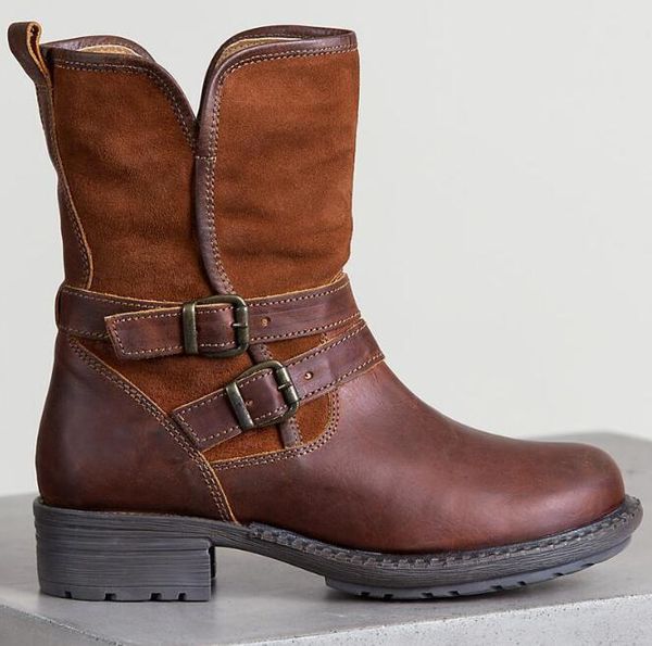 

women boots vintage retro lace up female motorcycles boots lace up leather mid-calf plus size 35-43, Black