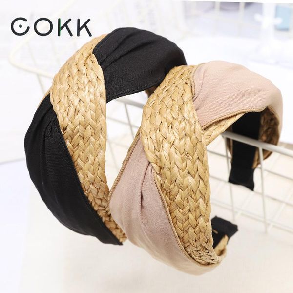 

cokk 2020 летний соломы ткачество узел hairband крест ручной hairbands женщин аксессуары для волос мода чешского оголовье простой кпт jllpnj, Blue;gray