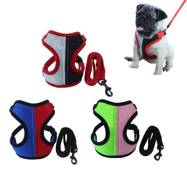 

dual color splice dog harness and puppy leash set breathable mesh nylon small dog harness for chihuahua pug teddy daily walking1