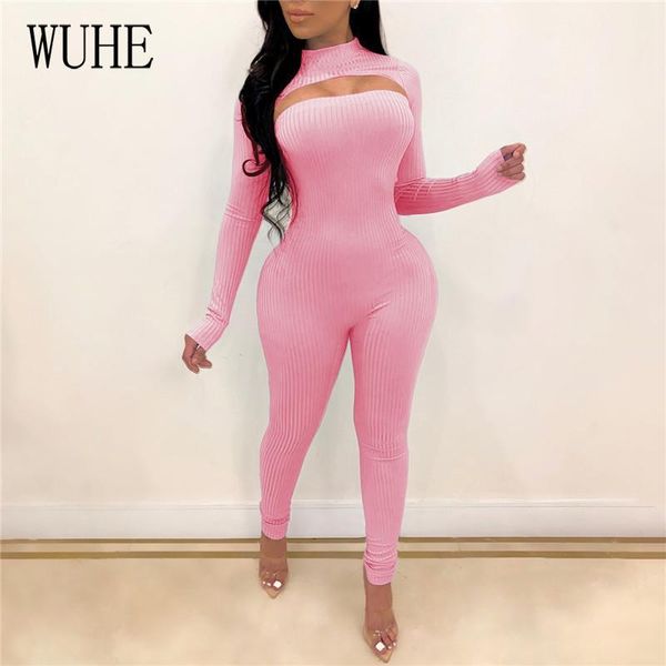 

wuhe two piece set women ribbed knit cotton tube bodycon tracksuits jumpsuit club rompers sporty fitness outfits1, White