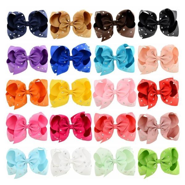 

hair accessories 20pcs/lot 5.5" large colorful full rhinestone bow with clip girl dance hairpin boutique kids 7591, Slivery;white