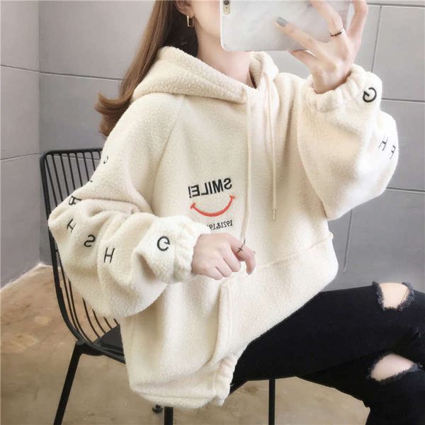 

and clothing autumn 2020 winter new sweater women's korean loose lamb plush coat, Black