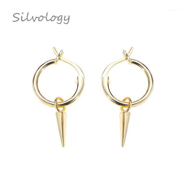

hoop & huggie silvology 925 sterling silver geometric cone earrings fashion texture 2021 female korea gold hiphop jewelry gift1, Golden;silver