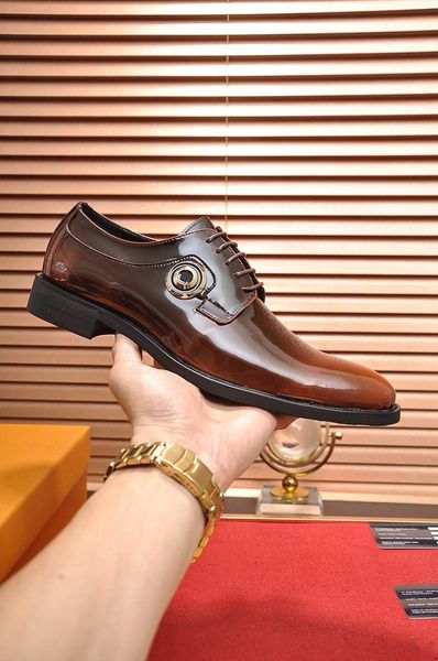 

men's new british style business designer dress shoes round toe black patent leather formal shoes men genuine leather bright leather sh