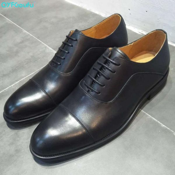 

qyfcioufu luxurious italian genuine leather mens dress shoes formal business work male flats men's oxford shoes, Black