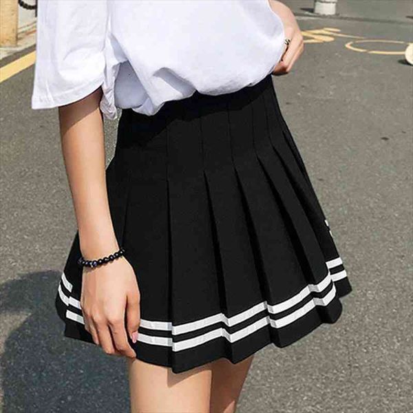 

xs-xl high waist womens skirts striped pleated skirt elastic waist female skirts sweet dance skirt plaid y2k, Black