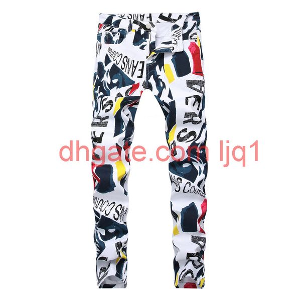 

men 3d print hip hop denim pants new fashion brand man casual pants 3d painted jeans colorful white skinny cotton blend long trousers, Blue