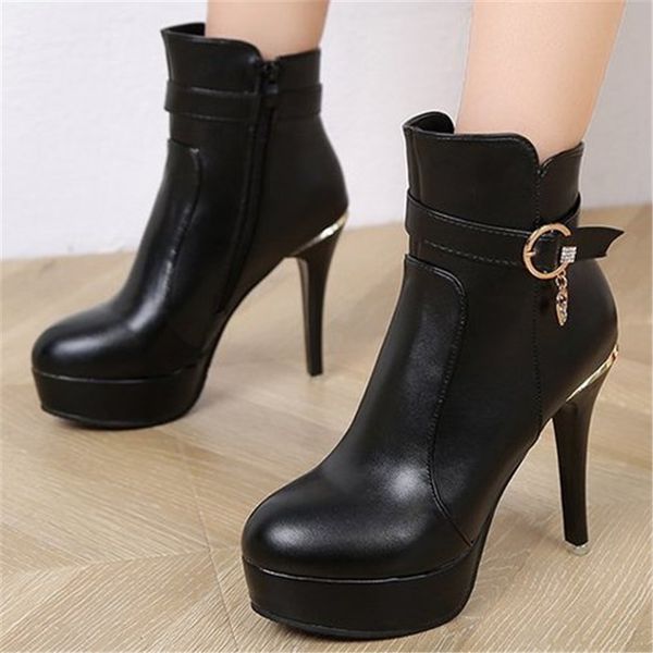 

2021 new fall winter women high-quality fashion round leather zip toe snow boots w3j7, Black