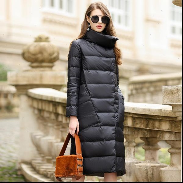 

duck down jacket women winter 2021 outerwear coats female long casual light ultra thin warm down puffer jacket parka branded, Black