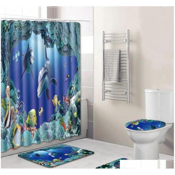 

8 types 4pcs set bathroom non-slip pedestal rug + lid toilet cover + bath mat+shower qylsmr bdetoys